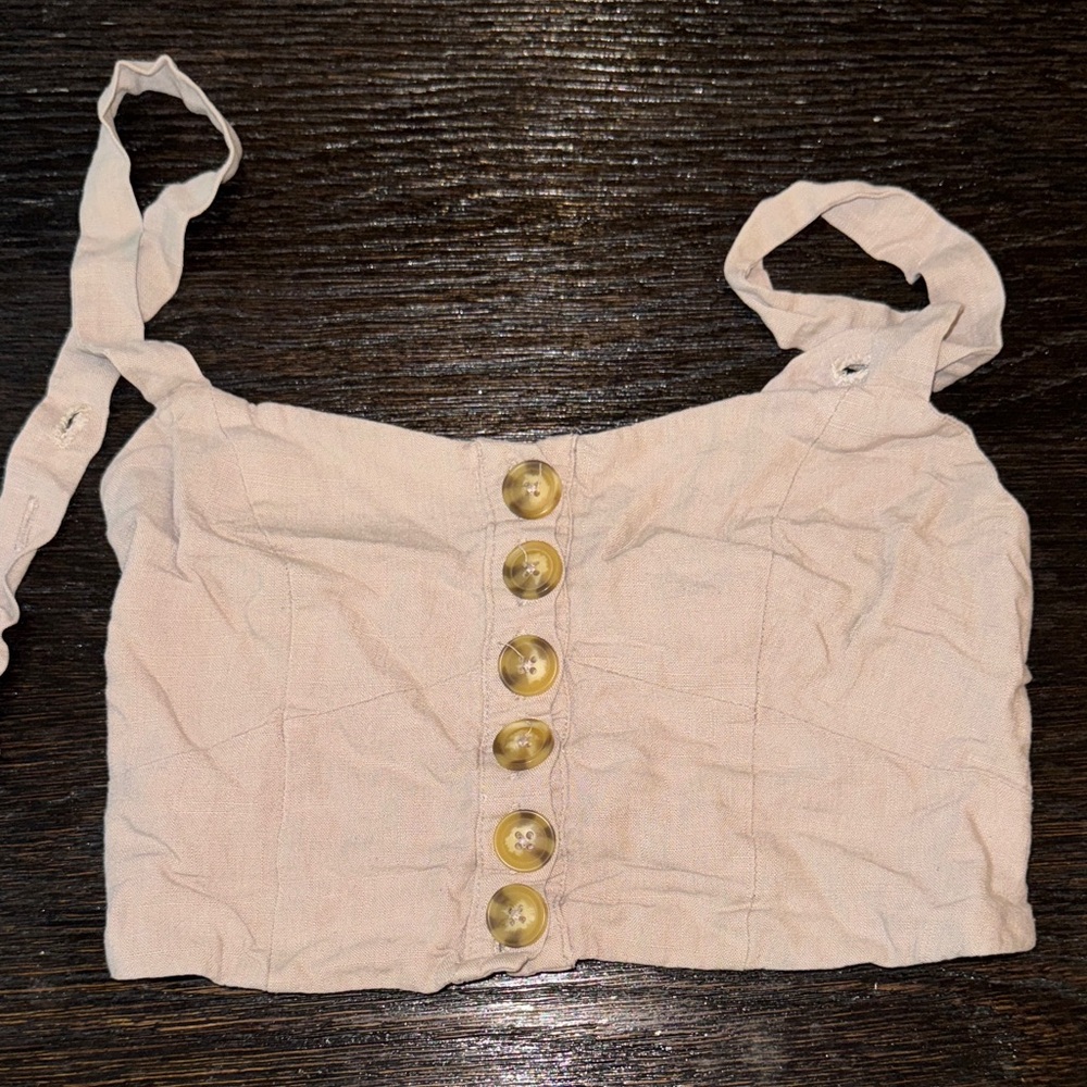 Elegant Beige Button-Up Crop Top